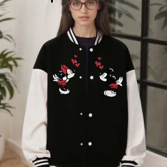 Discover Disney Mickey Minnie Women's Jacket Autumn and Winter New Men and Women Couples Retro Fashion Street Wear