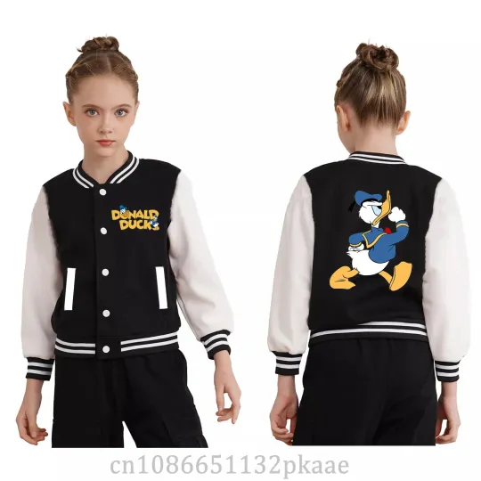 Discover Donald Duck Baseball Jacket Kids Boys Girls Hip Hop Harajuku Bomber Jacket Disney Autumn Winter Streetwear Loose College Coat