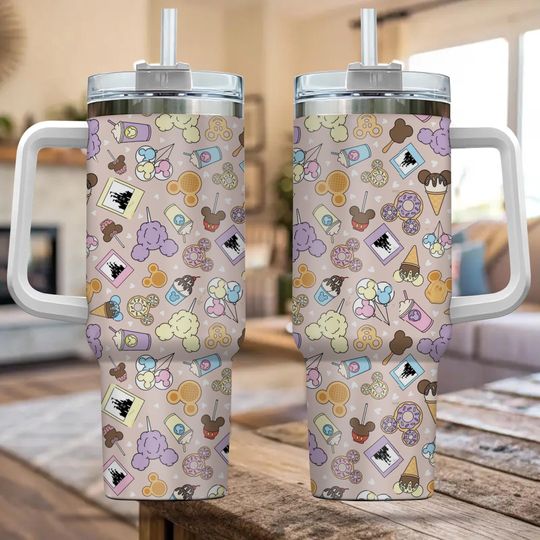 Discover Theme Park Collage Inspired Tumbler 40OZ Cup, Disney Mickey And Friends Tumbler Cup, Disney Tumbler With Straw