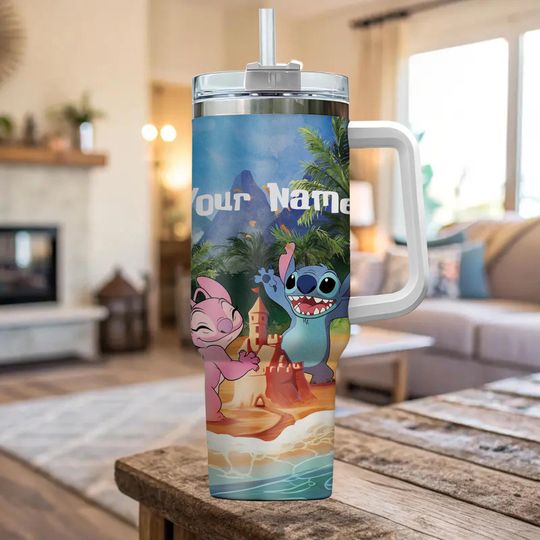 Discover Custom Stitch And Angel Disney Tumbler 40oz Personalized Engraved Travel Cup for Disneyland, Custom Gift for Her