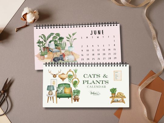 Discover 2026 Watercolor Cats & Plants Boho Desk Calendar for Cat and Plant Lovers