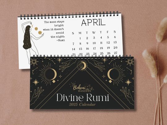 Discover Spiritual Rumi Self-Love Quotes 2026 Desk Calendar, Mystical Divine Moon Goddess Calendar
