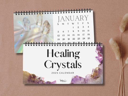 Discover Healing Crystals Desktop Calendar  Boho Spiritual Decor, Custom Dates