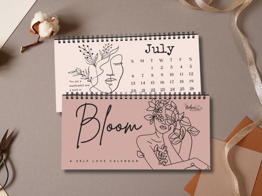 Discover 2026 Bloom Self-Love Desk Calendar  Feminine Floral Line Art & Inspirational Self-Care Quotes for Women