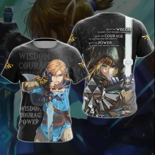 Discover The Legend of Zelda Link 3D T-Shirt Unisex WISDOM COURAGE POWER Video Game Clothing
