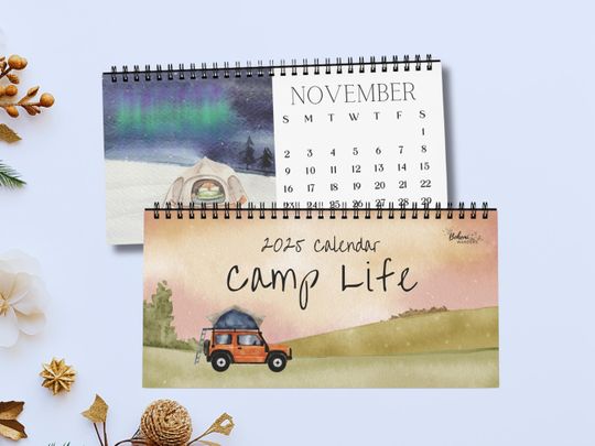Discover Watercolor Camping Desk Calendar  Van Life Adventure, Custom Start