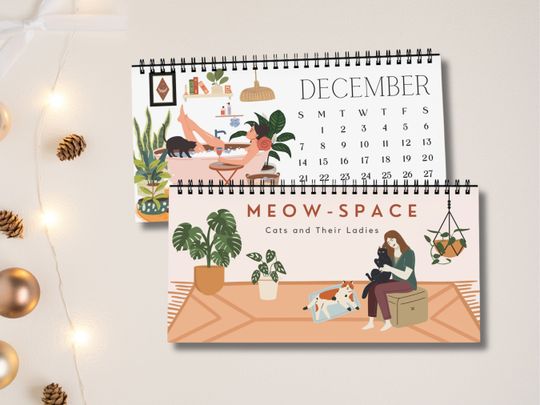 Discover Boho Cats & Plants Desk Calendar  Cat Lady Office Decor
