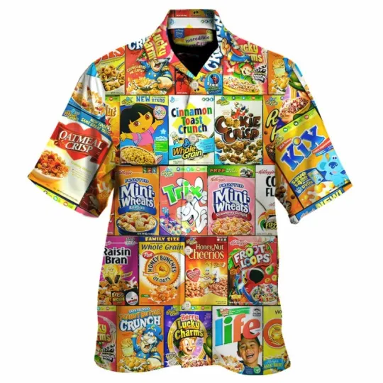 Retro Cereal Box Hawaiian Shirt for Men and Women