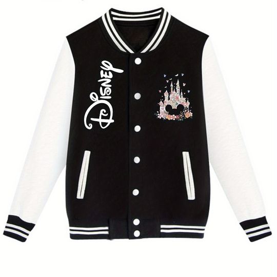 Discover Disney Women Mickey Mouse Castle Jacket Autumn and Winter New Men and Women Couples Retro Fashion Street Wear
