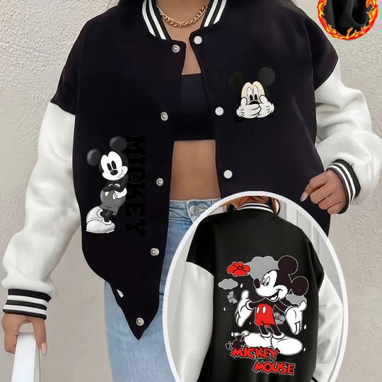 Discover Disney Mickey Mouse Cool Double-sided Printed Women's Jacket Autumn and Winter New Men's and Women's Streetwear