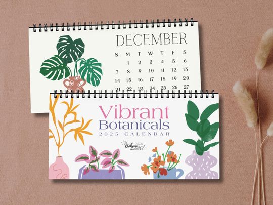 Discover Botanical Art Desk Calendar with Vibrant Boho Plant Illustrations