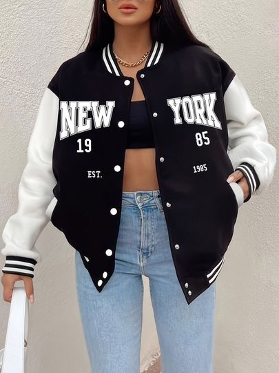 Discover New York 1985 Letter Prints Jackets Women Hip Hop Baseball Uniform Personality Street Casual Jacket Warm Soft Womans Clothing