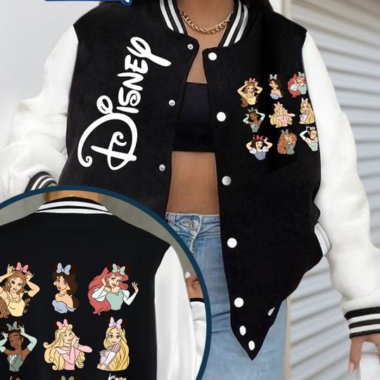 Discover Disney Princess Jacket, Baseball Jacket, Women's Y2K Autumn/Winter Top, Casual Fashion, Men's and Women's Streetwear