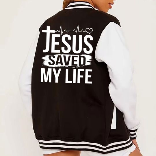 Discover Jesus Save My Life Print Women Jacket Harajuku Streetwear Baseball Uniform Fashion Casual Clothes Autumn Loose Jackets Overcoat