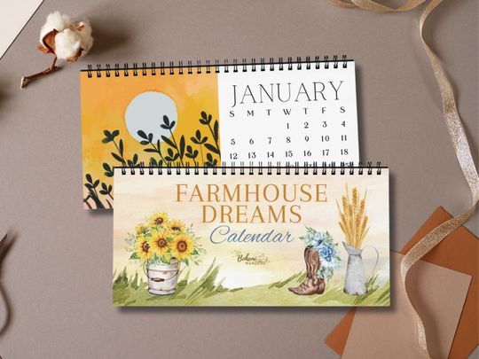 Discover 2026 Rustic Farmhouse Desk Calendar with Countryside Watercolor Art