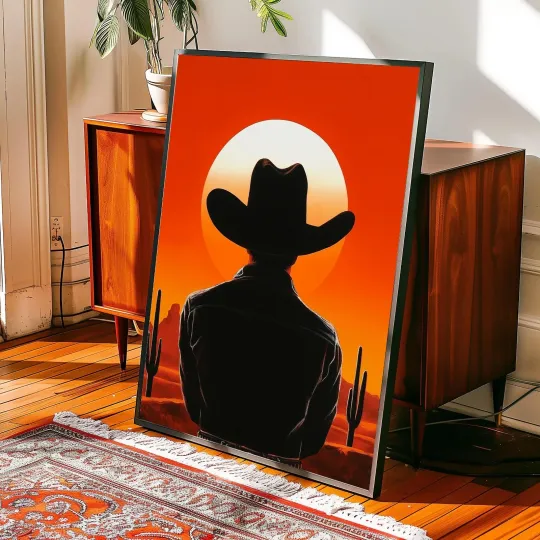 Discover Western Cowboy Sunset Poster, WildWest Rodeo Wall Art Print Retro Decor, NoFrame