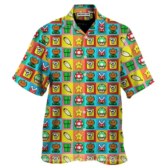 Discover Mario Game Mushroom And Flower Hawaiian Shirt for Men and Women
