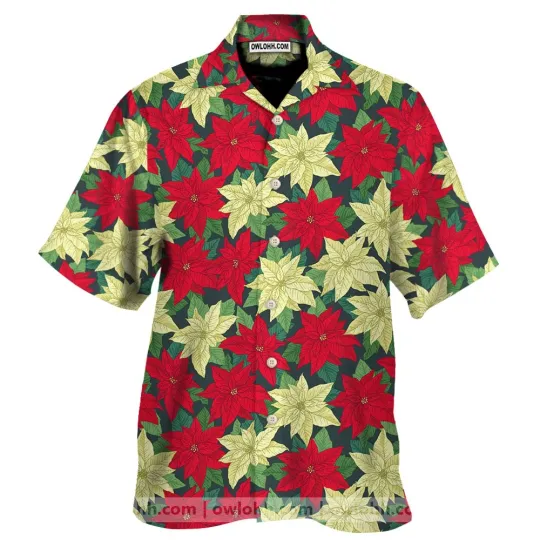 Poinsettia Pattern Print Hawaiian Shirt for Men and Women