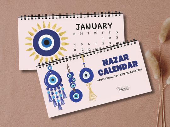 Discover Nazar Evil Eye 2026 Desk Calendar - Spiritual Protection Mystic Blue Desk Decor
