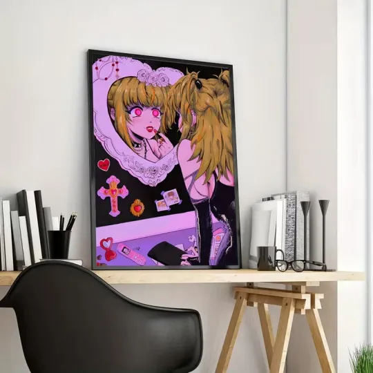 Discover Misa Amane - Death Notte, Chic Retro Pink Anime Girl Poster, Teen Girl Art Print