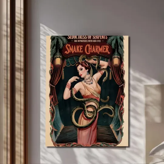 Discover Vintage Snake Charmer Circus Poster Sideshow Freakshow Art Print Decor, No Frame