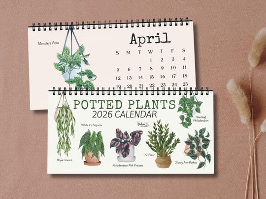 Discover Potted Plants 2026 Desk Calendar Watercolor Houseplants Art with Plant Names for Plant Lovers
