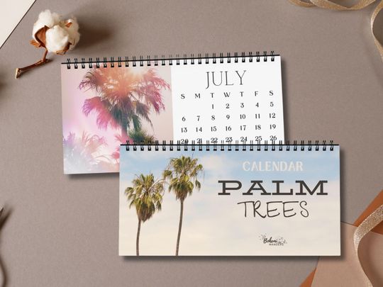 Discover 2026 Palm Trees Desk Calendar  Tropical Landscapes Photography, Coastal and Beach Vibes Office Decor