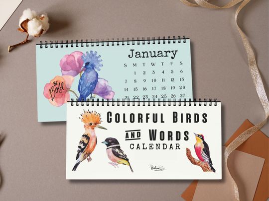 2026 Watercolor Bird Desk Calendar with Inspirational Mantras for Bird Lovers