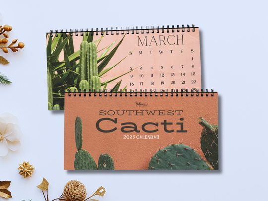Discover Boho Cactus Desk Calendar  Southwest Desert Plant Lover Gift