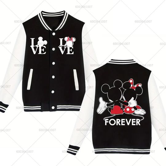 Discover Couple Double-sided Disney Mickey Mouse Men's Women Baseball Jacket Autumn Winter Classic Coats Fleece O-Neck Streetwear Hoodies