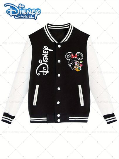 Discover Disney Mickey Mouse and Minnie Mouse Women's Jackets with Bow and Mickey Mouse Ear Print Autumn/Winter Casual Jacket