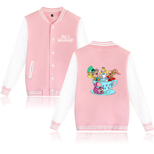 Alice in Wonderland Baseball College Jacket Oversized Men Clothes Harajuku jacket Street coats Anime Jackets Costume kid