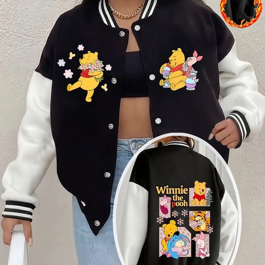 Discover Disney Ladies' Teddy Bear Print Cute Print Autumn and Winter Hot Selling Item Casual and Fashionable Unisex Street Wear
