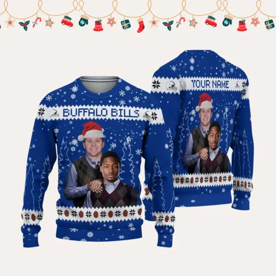Discover 2025 Bills Josh Allen x Stefon Diggs Football Christmas Ugly Sweater