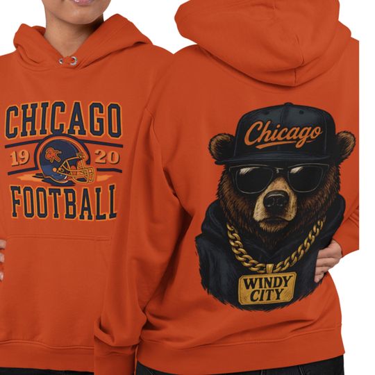 Discover Vintage Chicago Football Hoodie: 90s Windy City Bear Sweatshirt