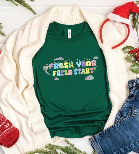 Discover Fresh Year Fresh Start Shirt, New Year Positive Quote T-Shirt, Pastel Typography Graphic Tee, Motivation Self Care Shirt.