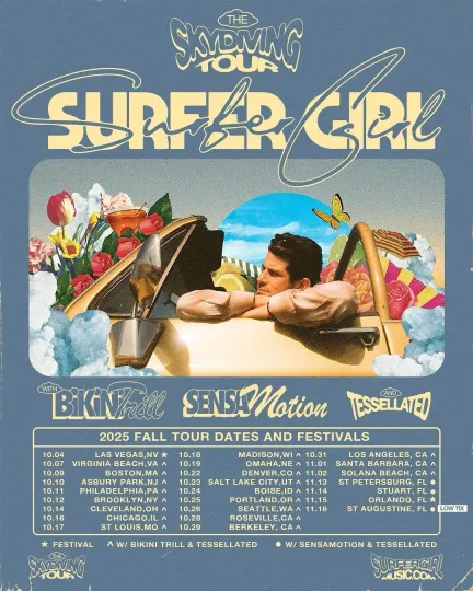 Discover Surfer Girl Music Band Sky Diving Tour 2025 Vertical Poster
