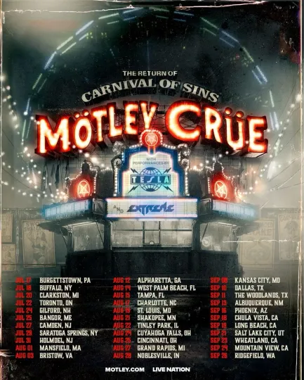 Discover Motley Crue & Tesla 2026 Vertical Poster