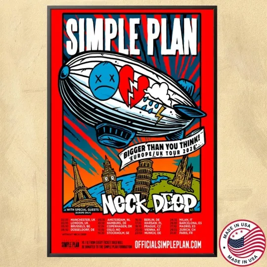 Discover Simple Plan Europe UK Tour 2026 Poster - Official Music Concert Vertical Poster