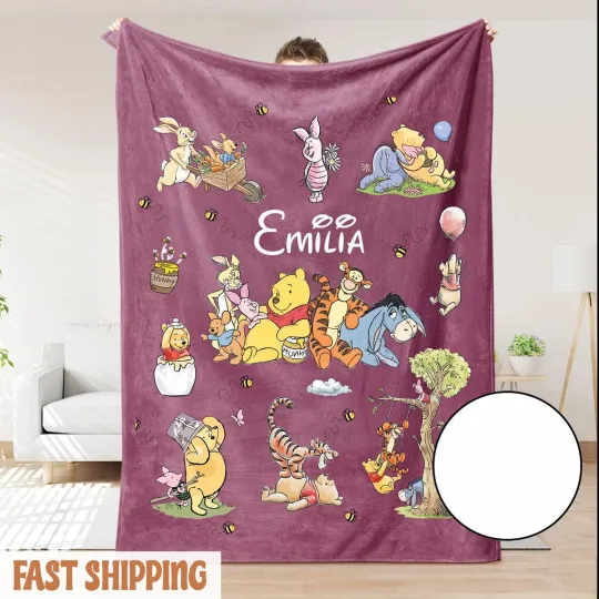 Discover Disney Winnie The Pooh & Friends Joy Custom Name Fleece Blanket