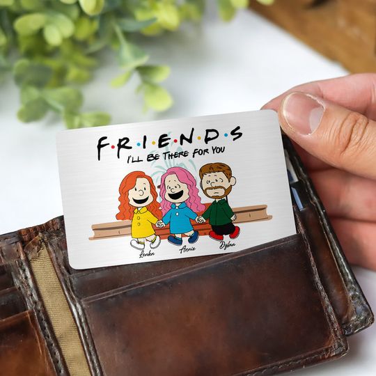 Discover Personalized Gift For Friends Aluminum Wallet Card Cartoon Characters Holding Hands