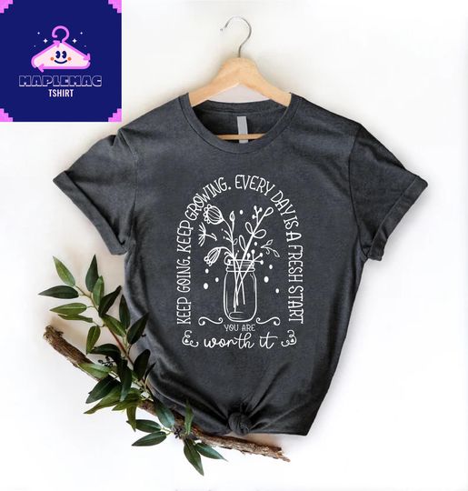 Discover Motivational Quote Tee,Mental Health Shirt,Floral Outfit,Positive Thought T-Shirt,Women Gift,Every Day is a Fresh Start,Inspirational Tshirt
