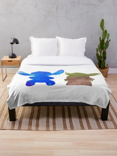 Discover Disney Alien Stitch And Baby Yoda Inspired Silhouette Cozy Fleece Blanket
