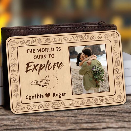 Discover The World Is Ours To Explore - Personalized Photo Aluminum Wallet Card