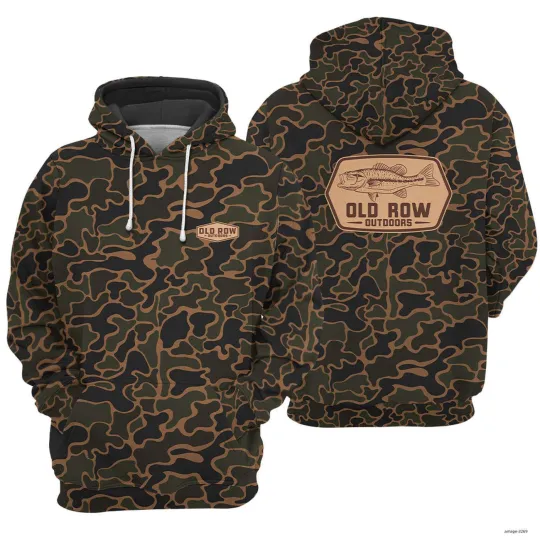 Discover Fan Made OOld Row.w Outdoors Bass Badge Camo Hoodie - Fishing Lover Gift for Men