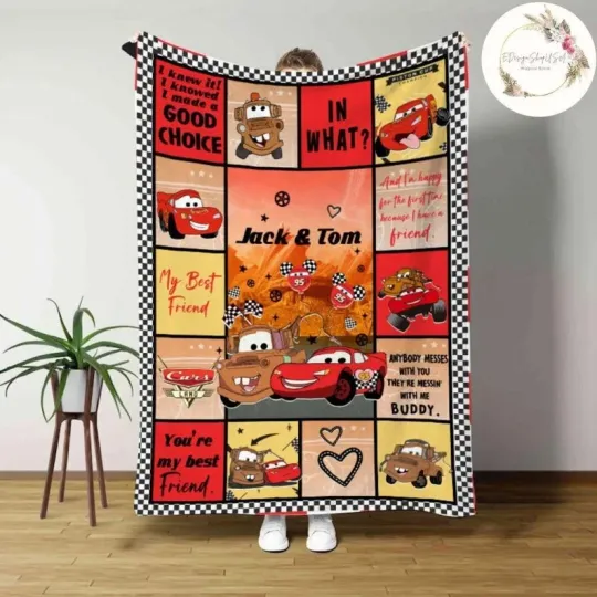 Discover Personalized Lightning McQueen Tow Mater Best Friends Disney Fleece Blanket