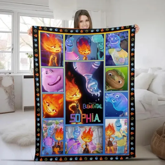 Discover Disney Pixar Elemental Ember Wade Fire And Water Movie Customize Fleece Blanket