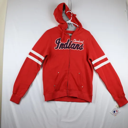 Discover Cleveland Indians Hoodie Mens Medium Red MLB Baseball Zip Up Sweatshirt Stripes