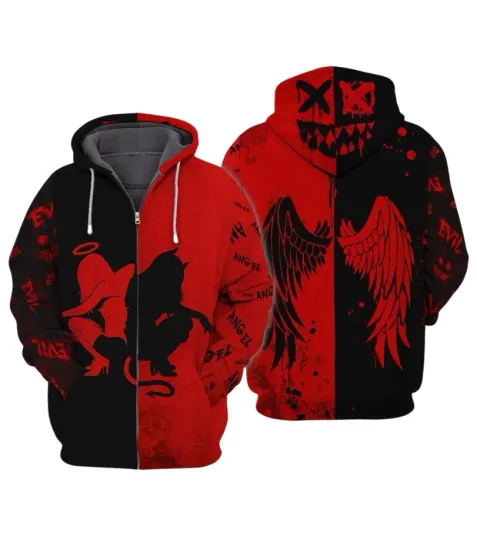 Discover Angel And Evil 3d Zip Hoodie