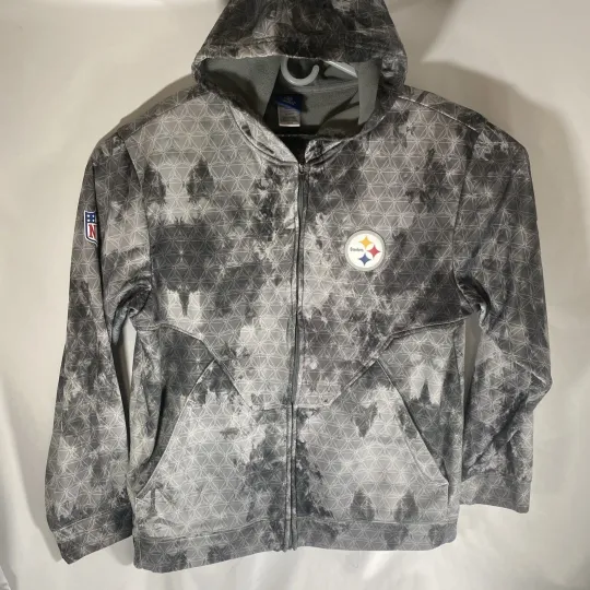 Discover Pittsburgh Steeler football Reebok Men's XL Full Zip Hoodie Sweatshirt Gray On Field
